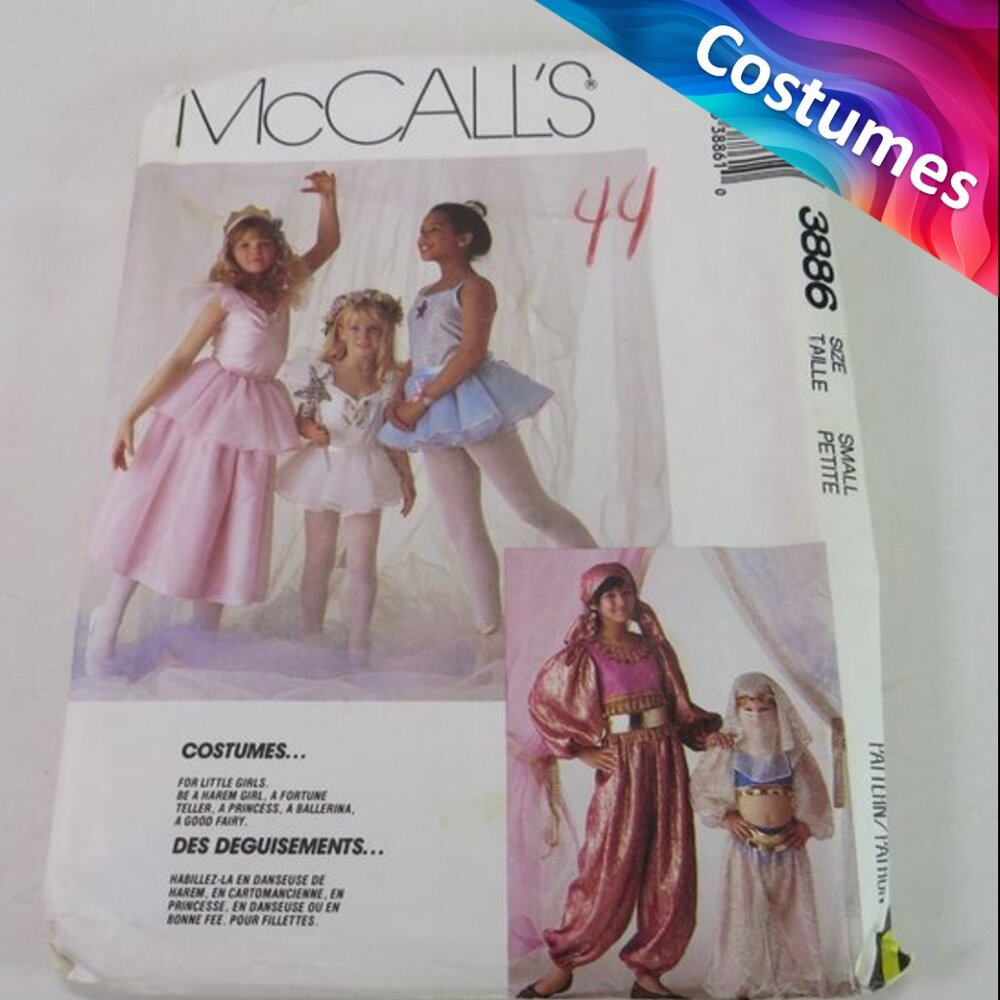 McCalls 3886 Clothing Pattern Size 2-4 Princess, Fairy Ballet, Fortune Teller